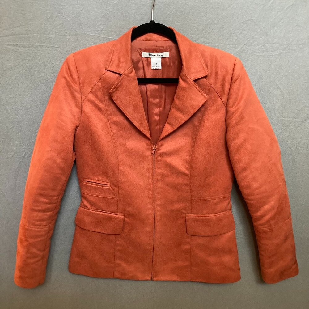 Nygard Womens Size 8 Suede Look Fitted Zip Up Jacket Burnt Orange Pockets Lined